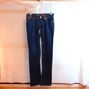 Coggi Womans Vintage Rain Bow Embroidery Low Rise Boot Cut  Jeans sz 7 /8
